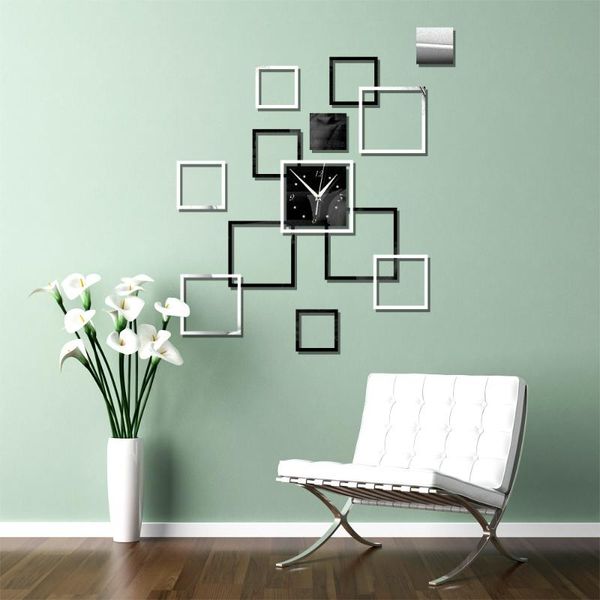 

wall clocks zb206 sale square combination personality po frame mirror clock mute bedroom living room decoration
