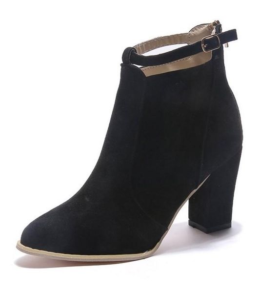 

boots 2021 autumn winter fashion woman high heels women leather ankle pointed toe, Black