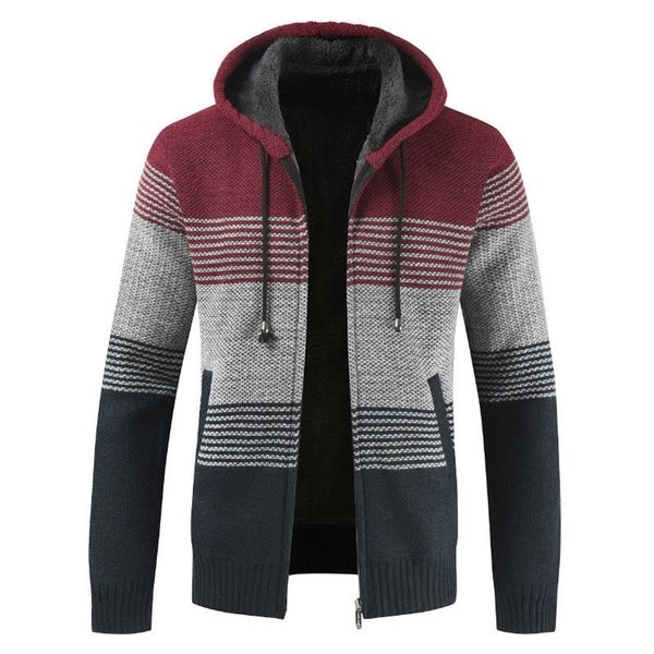 

men's sweater coat spring autumn mens colorblock hooded stripe coat thick zipper wool sweater slim-fit cardigan jumpers male 201105, White;black