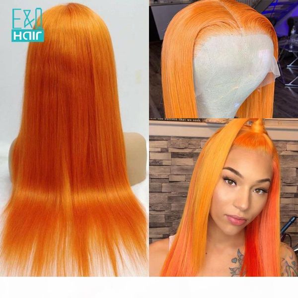 

orange color straight part lace front human hair wigs for women pre plucked brazilian remy transparent lace front wig 180%, Black;brown