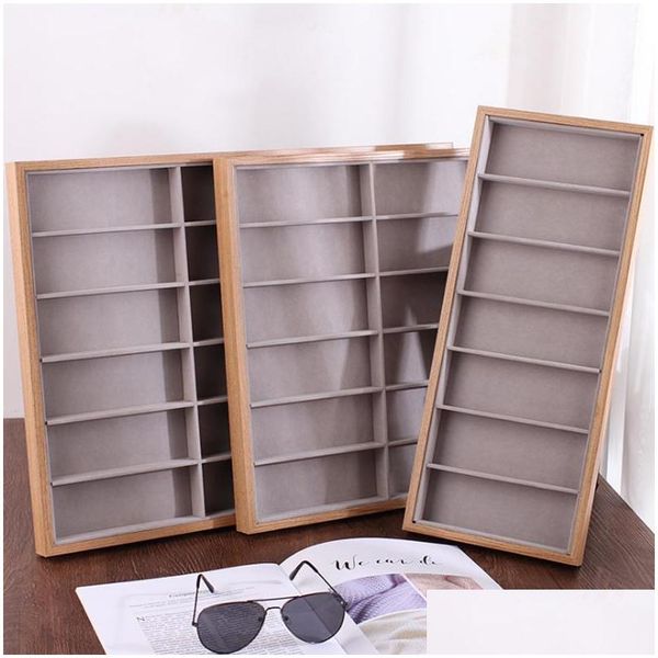 

high grade modern 7/12/18 grids eyeglass wood flannel sunglasses eye glasses storage display stand holder case wardrobe mx200810 pmj5p, Black