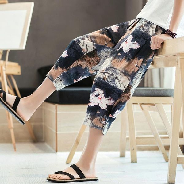 

men's jogging pants streetwear printing harem pants men loose chinese style men's casual pants large size 5xl, Black