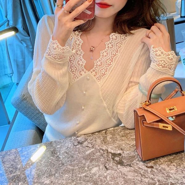 

women's sweaters white autumn style sweet lace with foreign long sleeve knitted for women, White;black