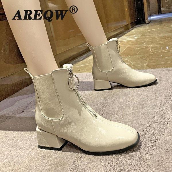 

ankle boots for women 2020 autumn new women boots flat british style woman front zipper short female1, Black