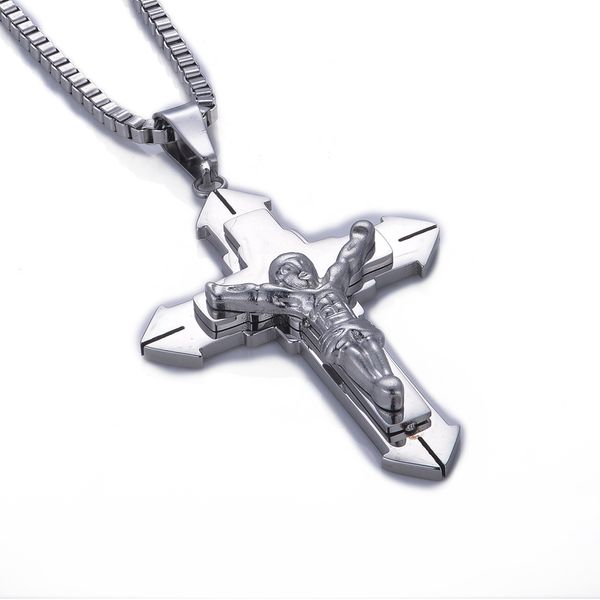 

cross pendant necklace 60cm 70cm chain statement prayer necklace stainless steel silver gold color