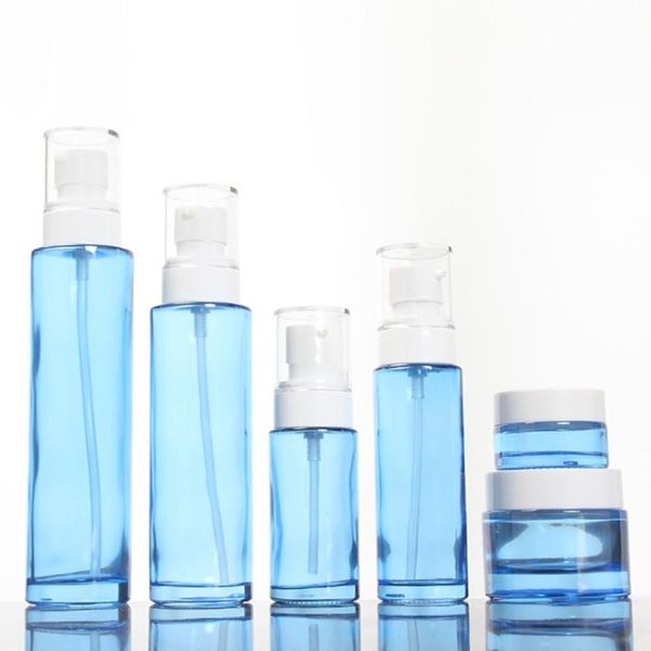 

small capacity 20ml blue spray bottle,glass lotion pump container