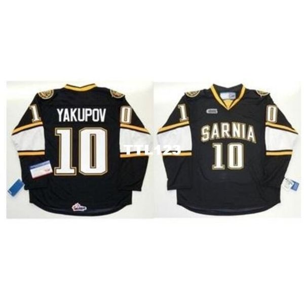 

real men real full embroidery ohl sarnia sting jersey 94 alex galchenyuk 10 nail yakupov hockey jersey or custom any name or number jersey, Black