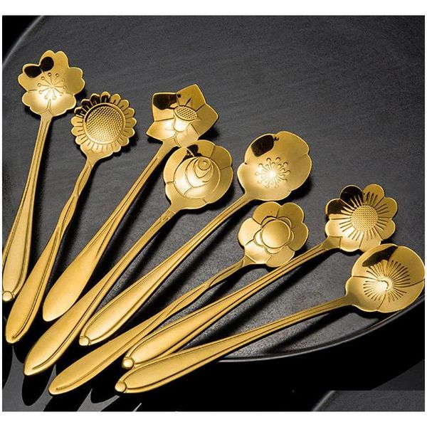

rose gold flower coffee spoon stainless steel cocktail stirring spoons dessert ice cream spoon home bar flatware will and sandy new
