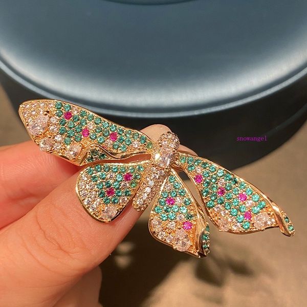 

golden green diamond colorful butterfly pin brooch luxury can be fixed clothes anti-exposure buckle pin full rhinestone hipster accessories, Silver