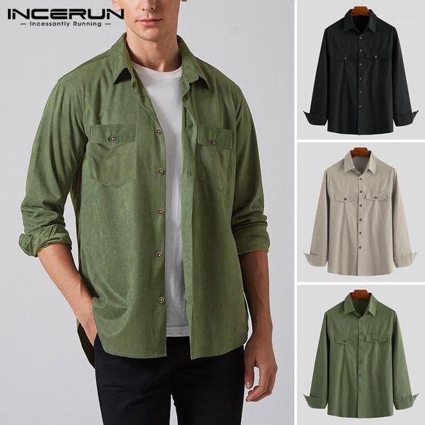 

2020 summer men casual solid color chic shirt mens long sleeve shirts fashion brand cotton baggy streetwear camisa incerun1, White;black