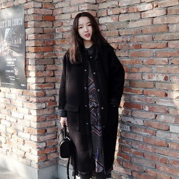 

2021 autumn and winter woolen coat women's new korean baseball style single-breasted long-sleeved loose fashion outerwear female, Black