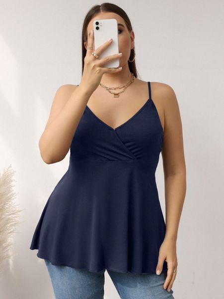 

plus solid flared hem cami n904#, Black