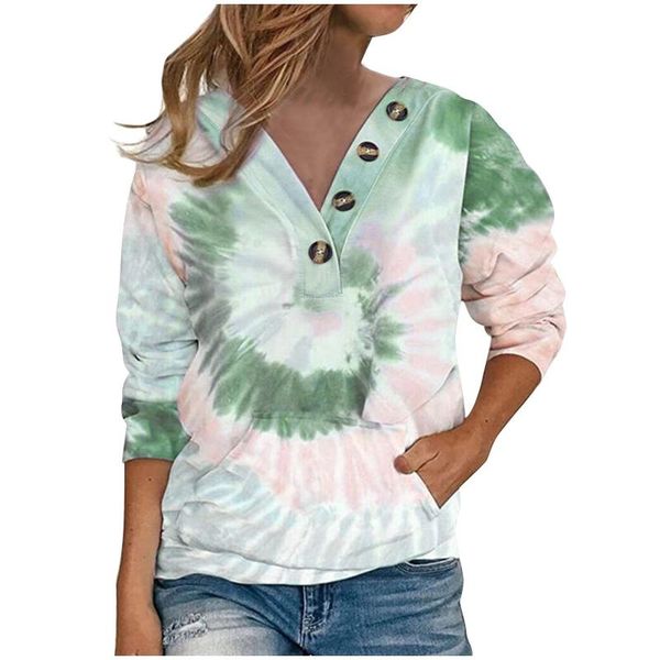 

plus size women clothing women fashion loose tie-dye printed buttoned long sleeve sweatshirt streetwear cartoon sudaderas hombre, Black
