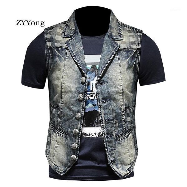 

spring summer european style retro colorblock blue slim denim suit vest coat men waistcoat jean jacket casual gilet homme1, Black;white