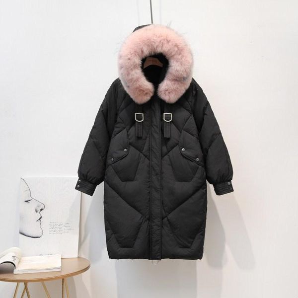 

winter coat women big fur collar white duck down jacket women down coat puffer jacket warm parka casaco 1930 yy14151, Black