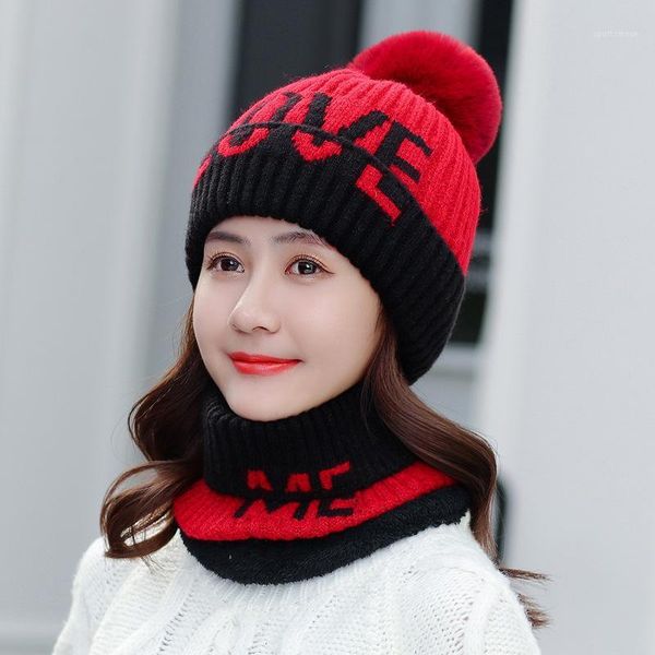 

beanie/skull caps 2021 women's winter hats neckwear velvet thickened wool version tide letters love knit riding caps1, Blue;gray
