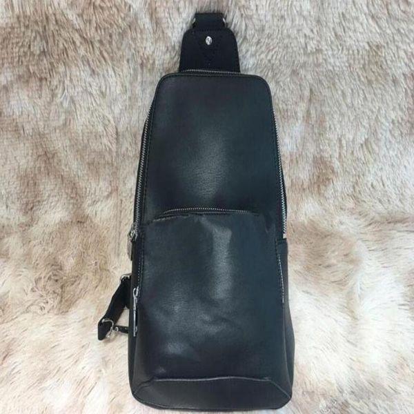 

quality high fashion men handmade leather sling bag cross body messenger bags black grid outdoor waist bag pack chest with serial qynf mn33p