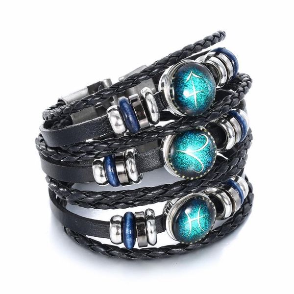 

leather fashion twelve constellations zodiac mom jewellery women braid rope cortex bracelet jewelry dropshiping