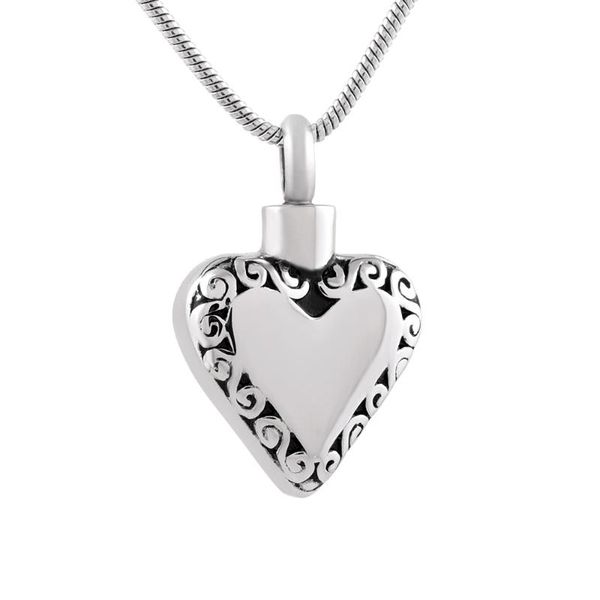 

chains ijd9855 stainless steel arround pattern heart cremation keepsake for ashes urn men pendant necklace jewelry, Silver