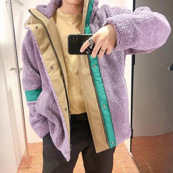 

letter zipper coat women's stand collar loose casual two colors long sleeve jacket, Black