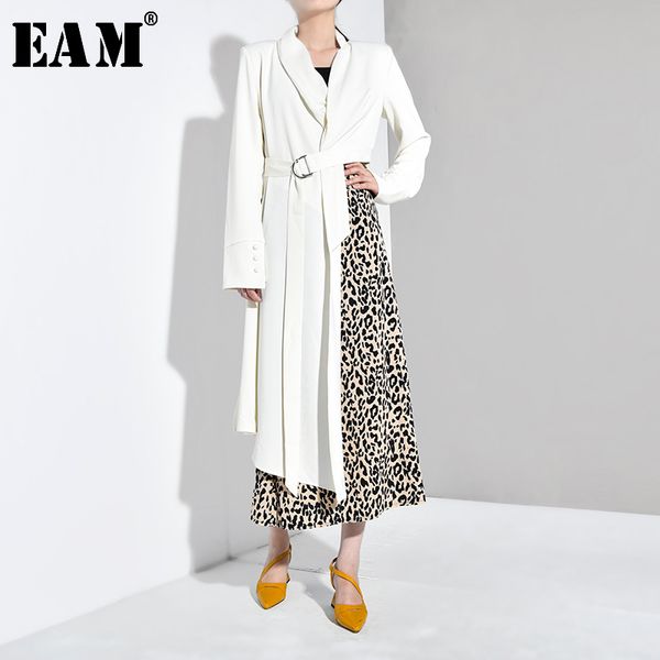 

[eam] loose fit asymmetrical cut white jacket new lapel long sleeve women belt coat fashion tide spring autumn jx6000 201028, Black;brown