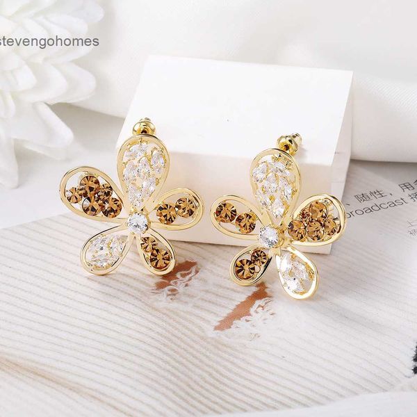 

diamond korean version net red full metal flower female s925 silver needle earrings, Golden