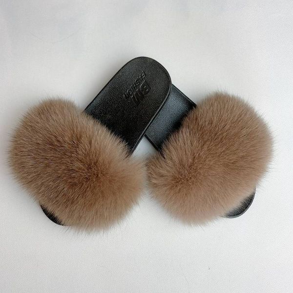 

2020 fur slippers women real fur slides home furry flat sandals female cute fluffy house shoes woman1, Black