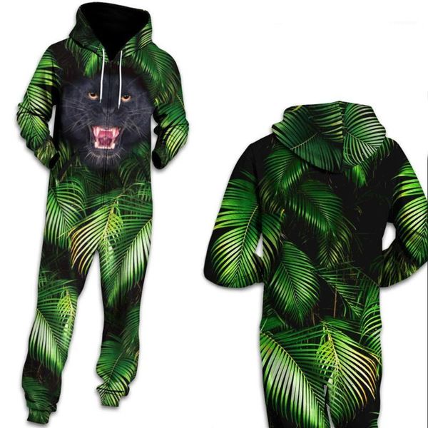 

casual hoodie bear 3d print onesie jumpsuit stylish printed one zip playsuit hooded warm pajama plus size outfit1, Black
