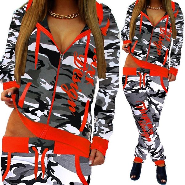 

zogaa 2 piece set women casual sports set tracksuits pullover shirts jogging suits print sportswear hooded sweatshirt pants 201104, Gray