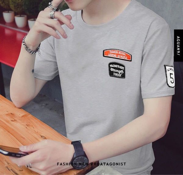 

summer new round neck short sleeve t-shirt korean slim versatile men's wear fashion, White;black