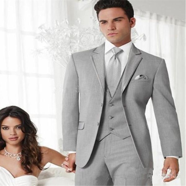 

2020 twos button 3 pieces slim fit groom tuxedo white light grey mens tuxedos with black lapel men suits groomsmen suits, White;black