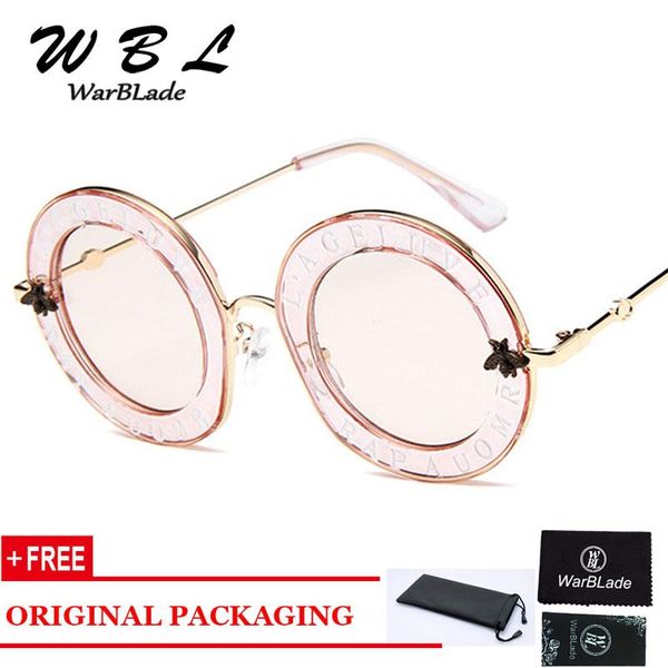 

warblade women retro round sunglasses english letters bee metal frame circle lady sun glasses fashion female shades oculos, White;black