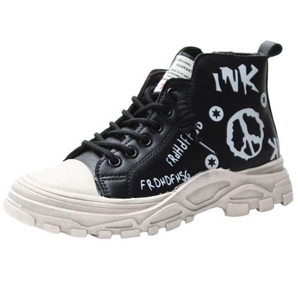 

autumn new girls casual high white shoes boys korean fashion children's shoes kids sneakers shoes boys y201028, Black