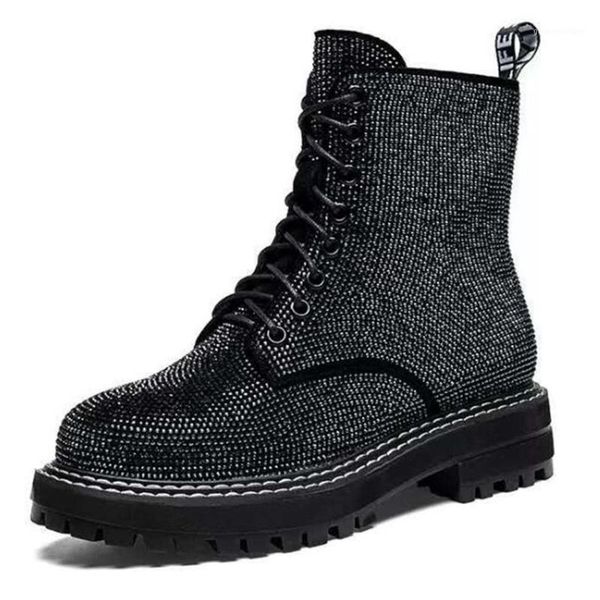 

boots women black fashion rhinestones for ankle motorcycle platform winter shoes botas de mujer ll5071
