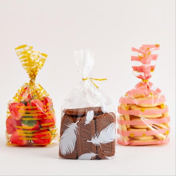 

100pcs 13*21cm cute pattern sweet packaging plastic bag ins style candy bag open opp poly baking cake bags