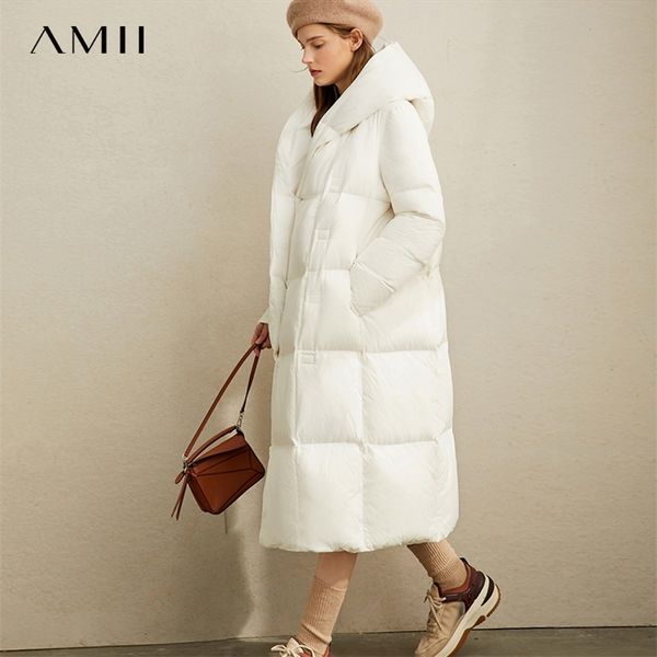 

amii winter white duck down garment winter new loose hat slant button warm long bread garment 11970463 lj201127, Black