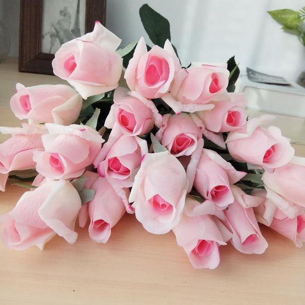 

10 pcs real touch branch stem latex rose hand feel felt simulation decorative artificial silicone rose flowers home wedding1
