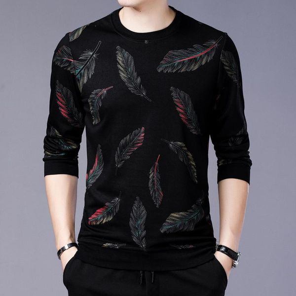

2021 designer pullover feather print sweater for mens pullover o-neck slim fit jumpers knitwear korean style fashion men clothes, White;black