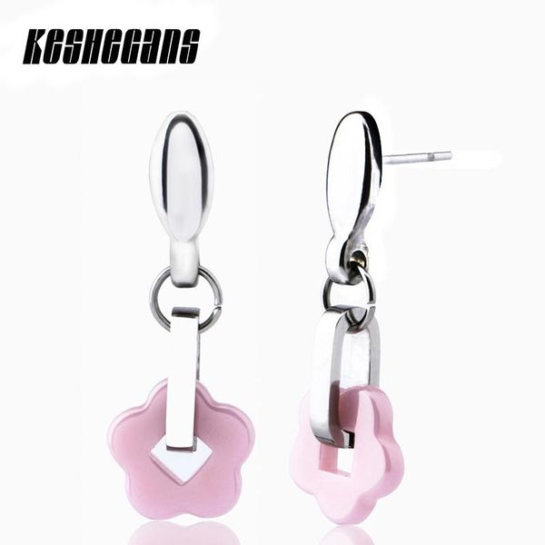 

dangle & chandelier lovely flower plant earrings for women silver color pink ceramic trendy jewelry christmas birthday gift
