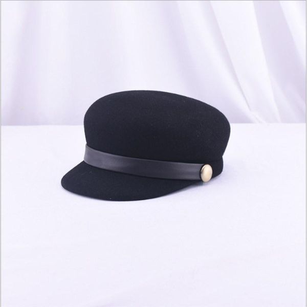 

2020 new fashion wool felt cap for women warm wool winter hat visor beret newsboy cap beige black casual ladies flat military cap, Black;white