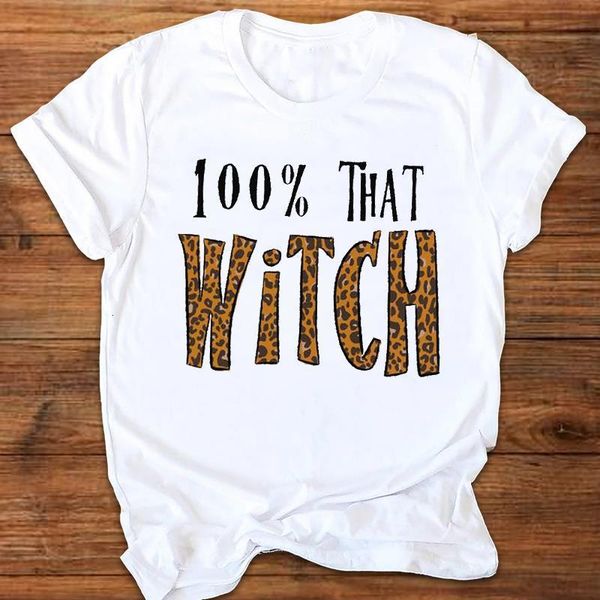 

women graphic leopard witch letter fall autumn halloween printing print clothes lady tees female t shirt womens t-shirt, White