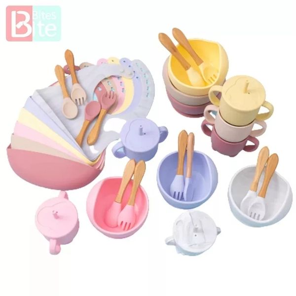 

5pcs/1set silicone baby feeding bowl tableware waterproof spoon non-slip crockery a dishes for 220209