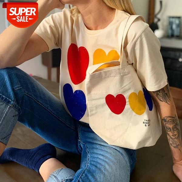

color hearts beige graphic tees woman summer round neck short sleeve cotton shirts t-shirt casual vintage boho tshirt 2021 #r41b, White