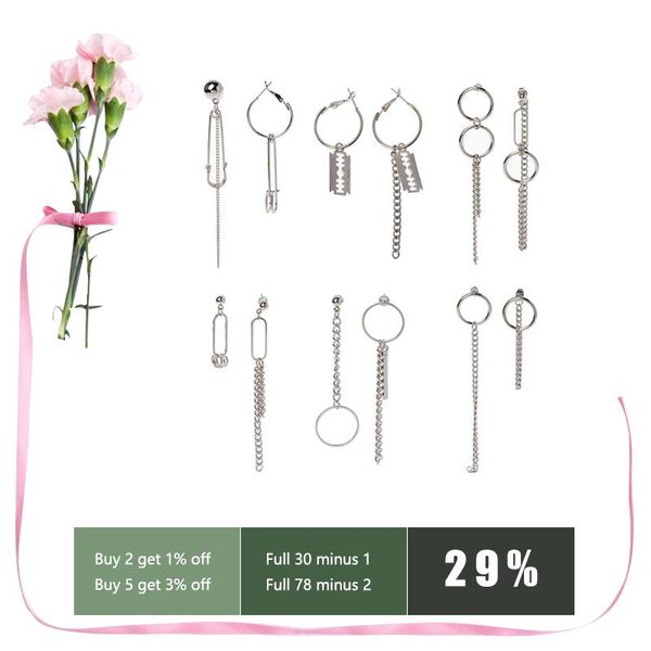 

asymmetric tassel chain safety pin dangle drop earring kpop korean jewelry, Silver