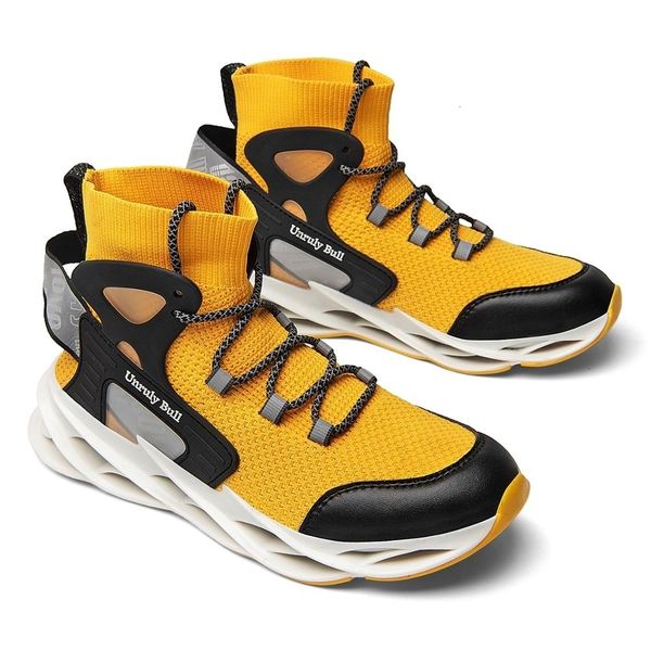 

high sneakers men black yellow running men's shoes breathable mesh man sports shoes fashion male jogging walking fitness 42