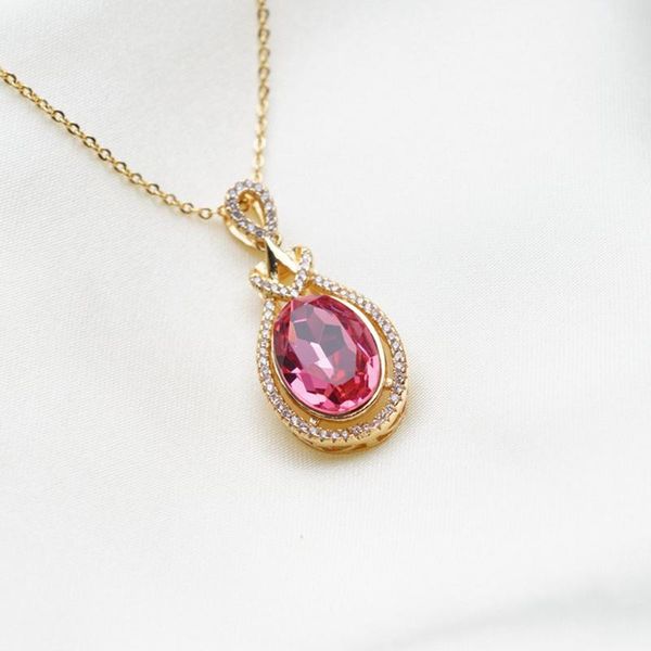 

pendant necklaces yunkingdom cubic zirconia big choker red crystal gold color long for women, Silver