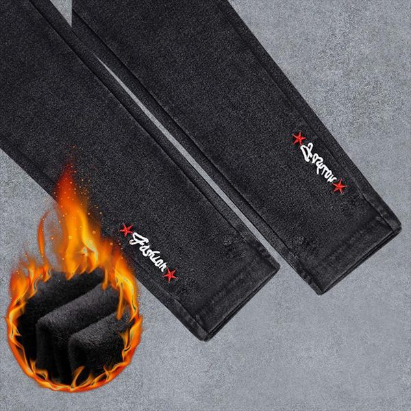 

new korean jeans women plus size winter warm jeans pants black embroidery skinny fleeces thick pencil pants denim trousers, Blue