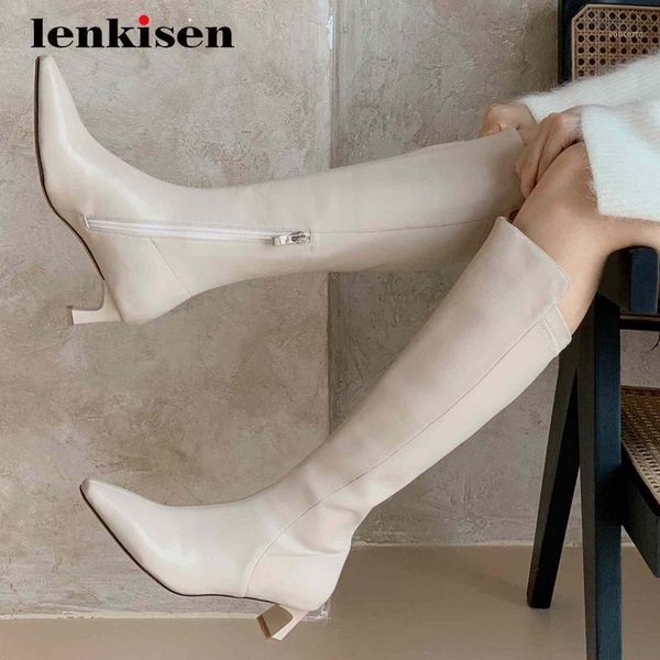 

lenkisen equestrian boots microfiber comfortable small square toe thick high heel zipper elegant lady dress knee-high boots l761, Black