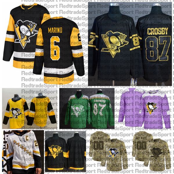 

2021 reverse retro customize #6 john marino pittsburgh penguins jerseys golden edition camo veterans day fights cancer hockey jersey, Black;red