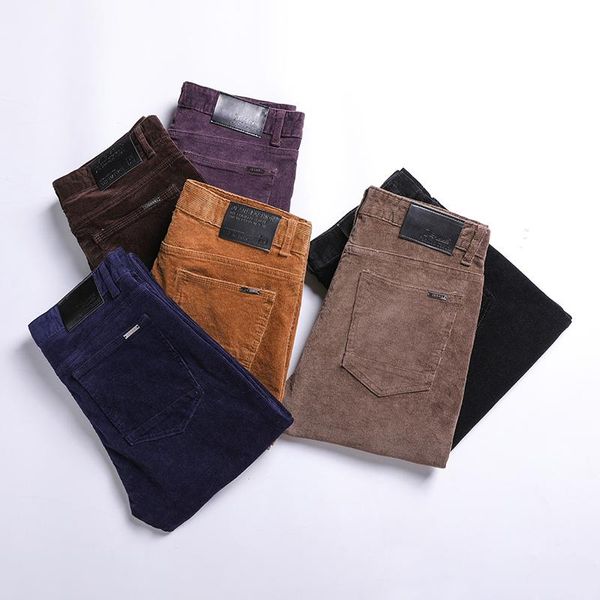 

men's pants autumn men multi colors corduroy straight business male cropped leggings slacks fashion solid wild stretch long trousers, Black